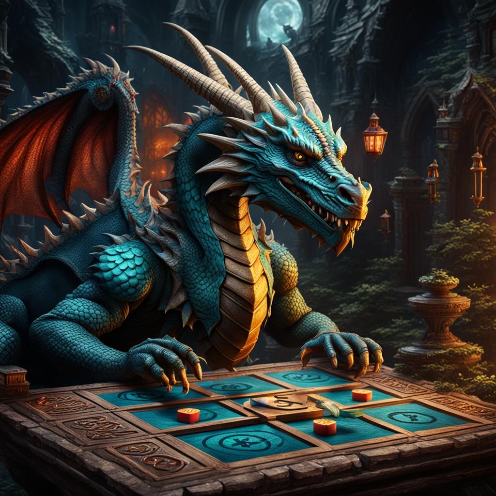 Dragon Plays Tic Tac Toe: Detailed Fantasy Art