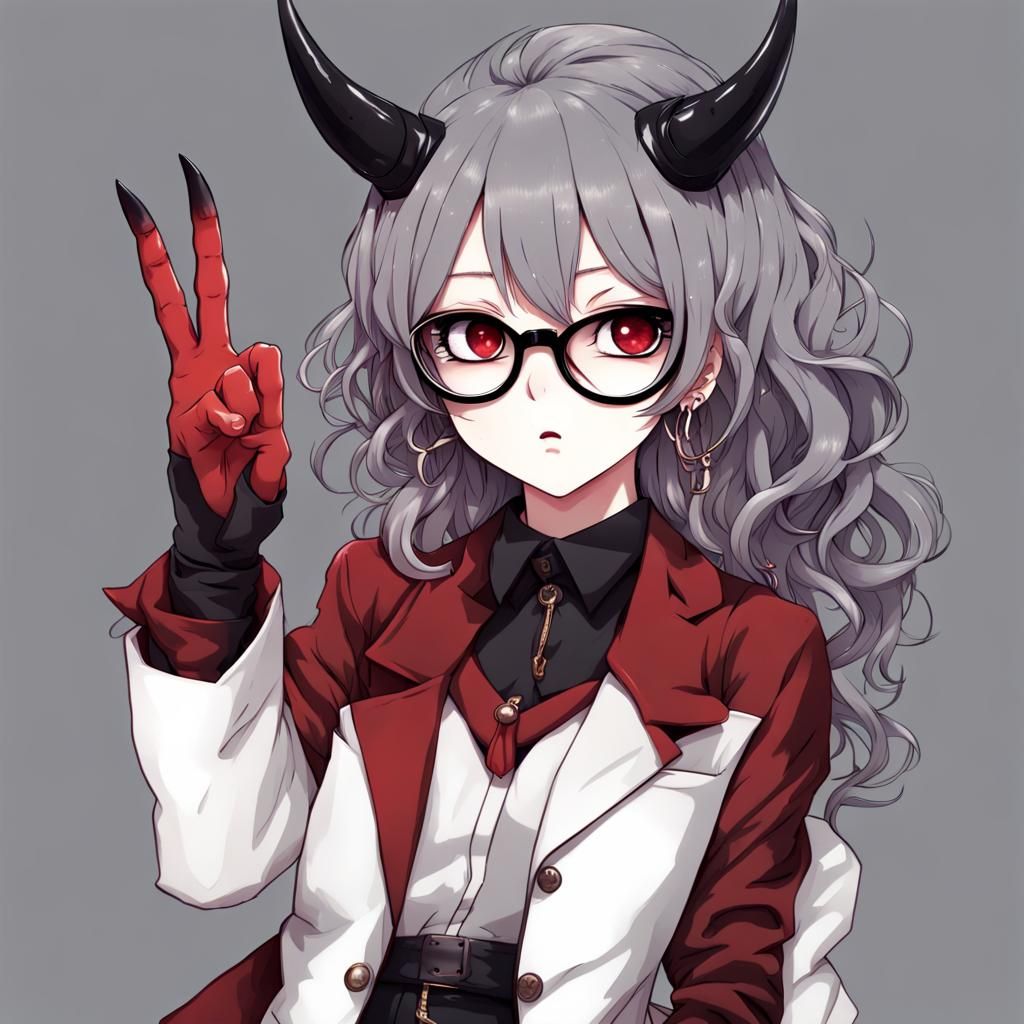 Gothic Devil Woman with Middle Finger in Anime Style