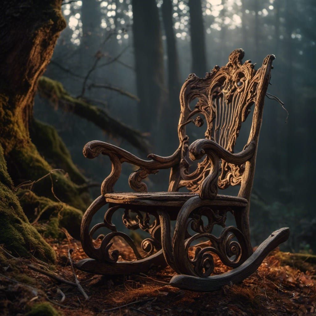 Eerie Forest Clearing with Mystical Rocking Chair