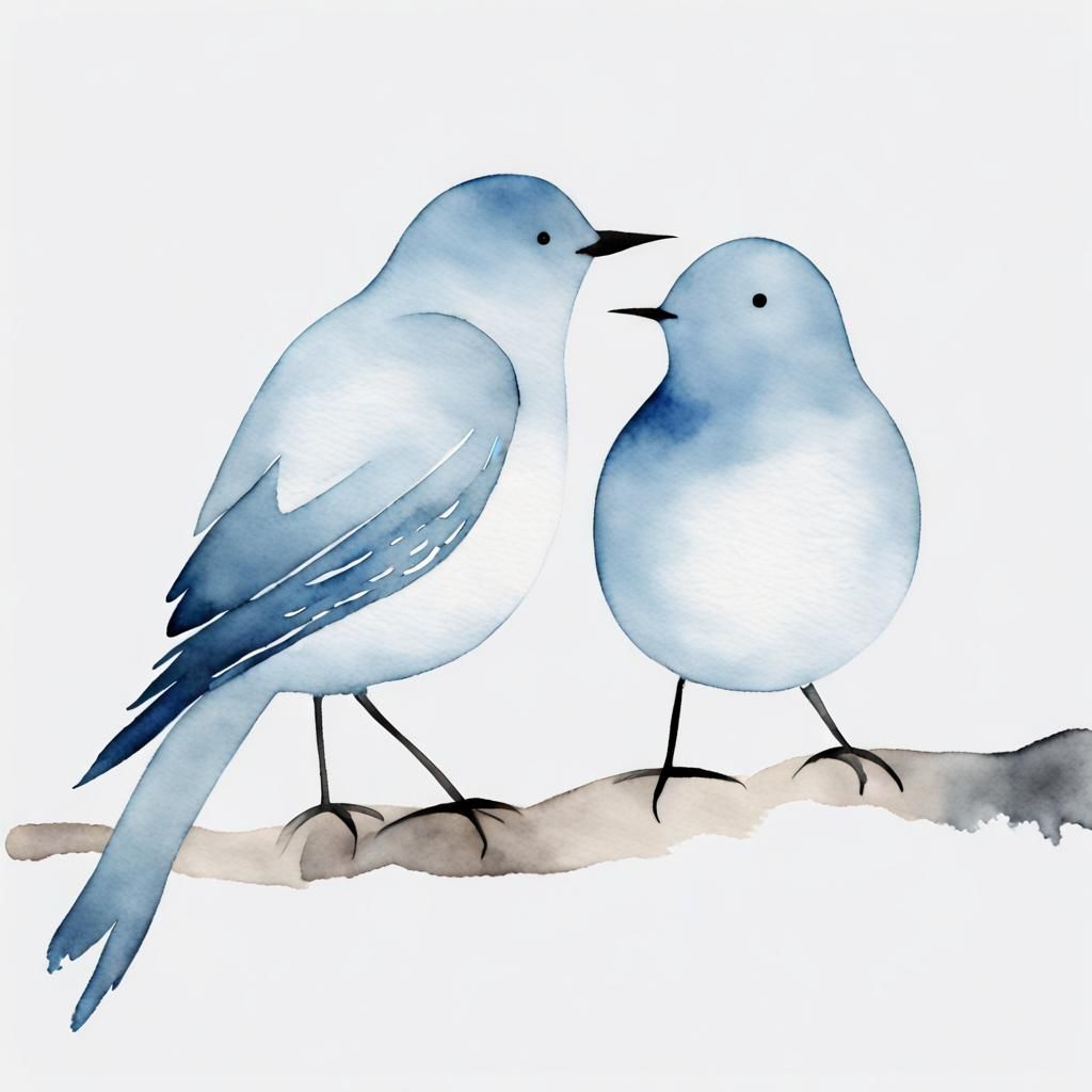 Elegant Watercolor: Two Light Blue Birds