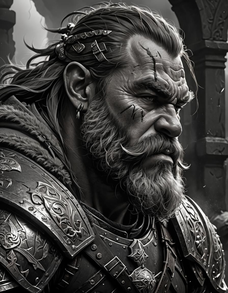 portrait of battle hardened dwarf warrior