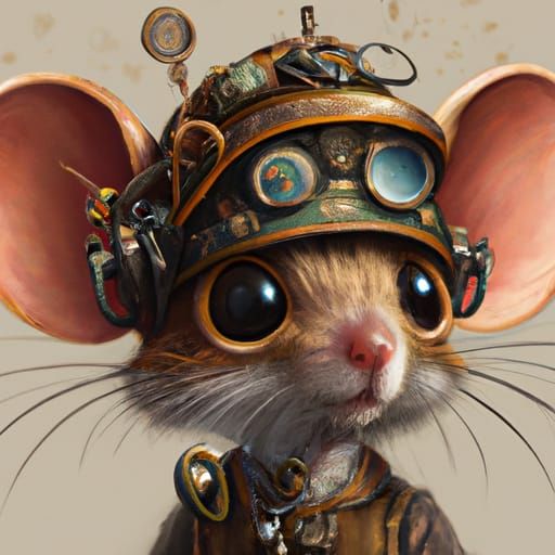 Chibi Steampunk Mouse Portrait: Digital Illustration