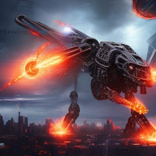 Mechanized Warrior God Attacks NYC: Hyperrealistic Digital A...