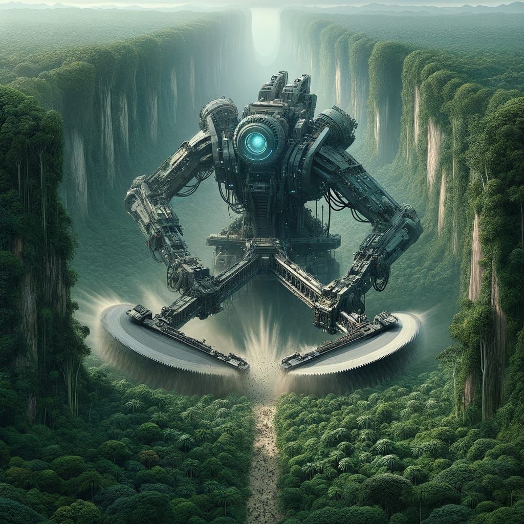 Future Jungle Giants Unleashed in Cyberpunk Clearing Scene