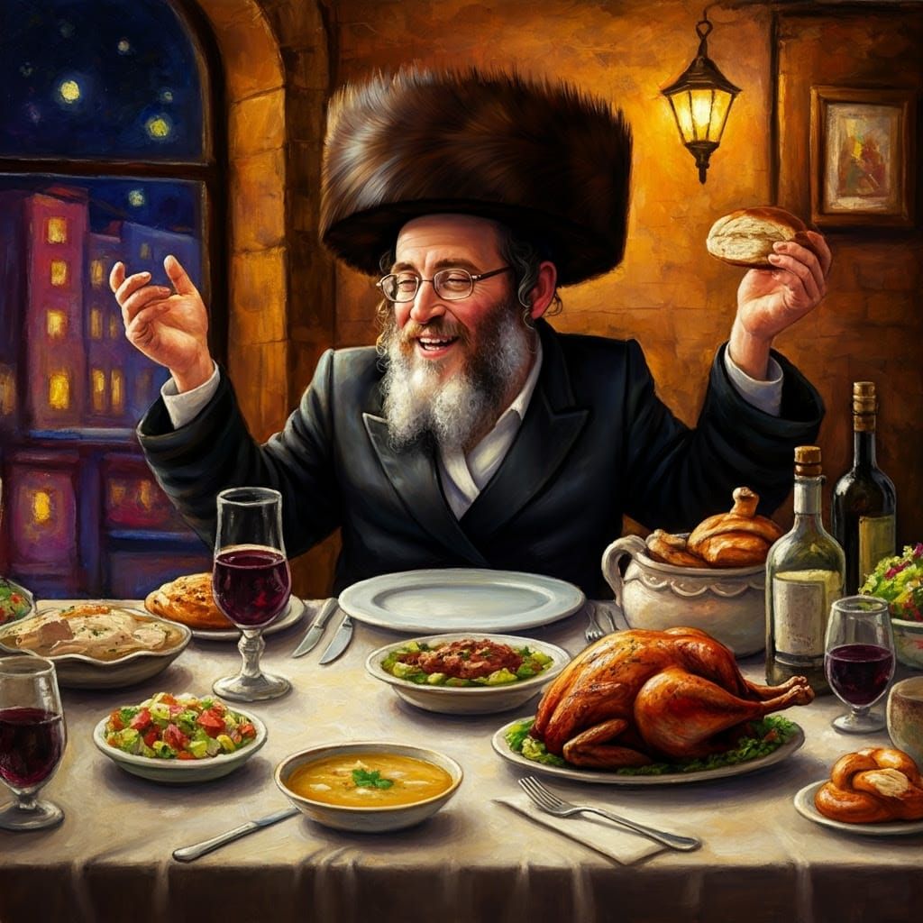 Joyful Shabbat Celebration in Impressionist Style