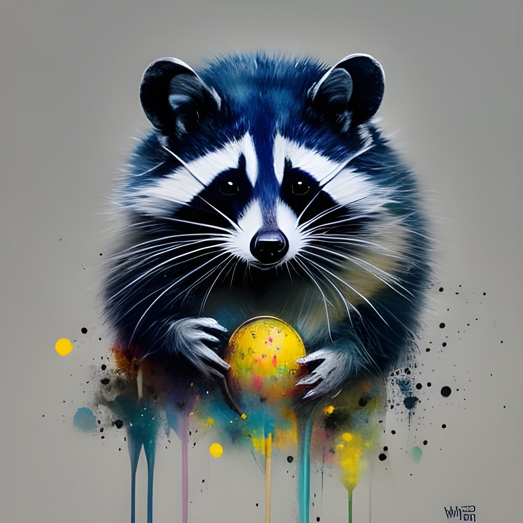 Wizard Raccoon Pencil Sketch with Oil Splash Art
