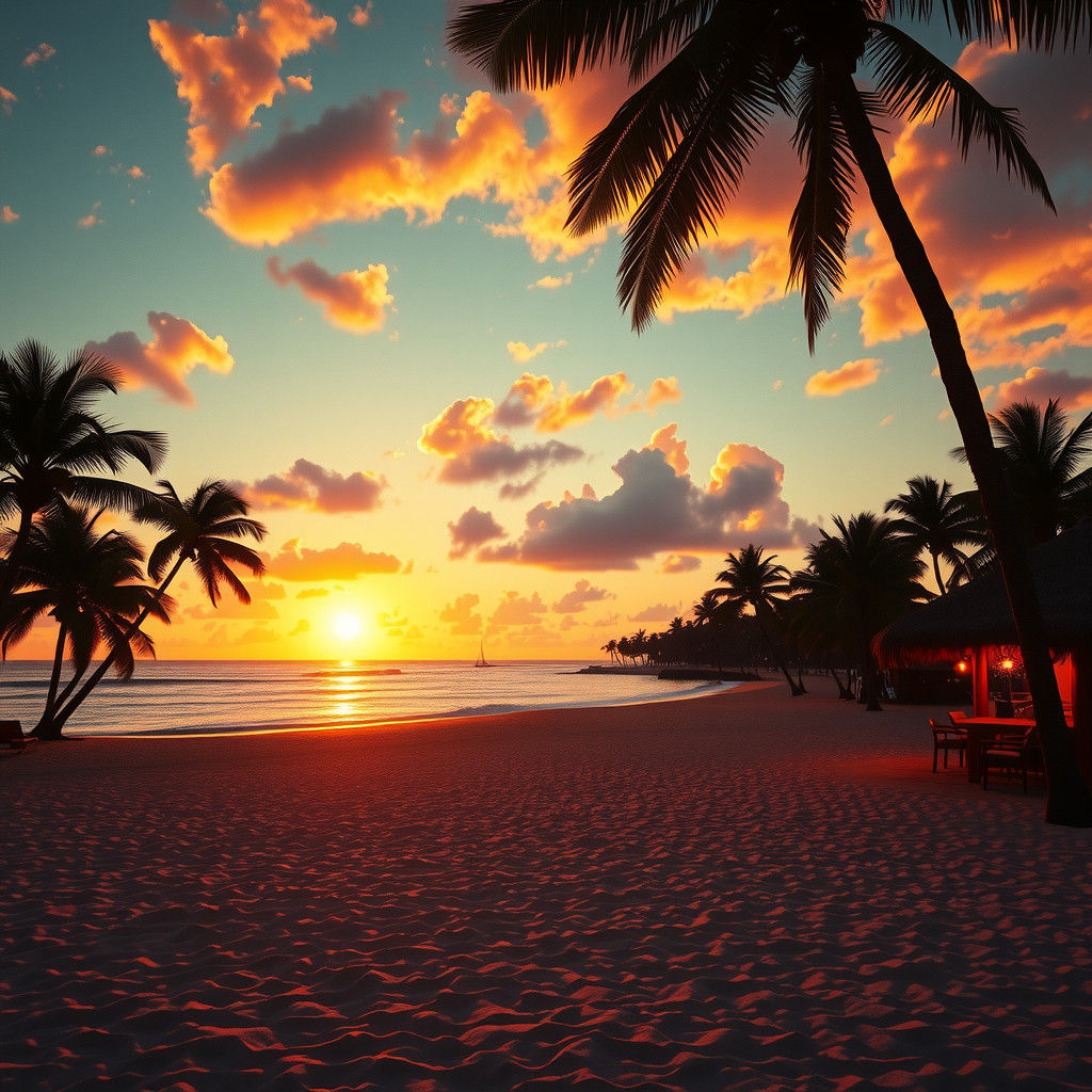 Tropical Beach Sunset: Cinematic 8K Digital Painting