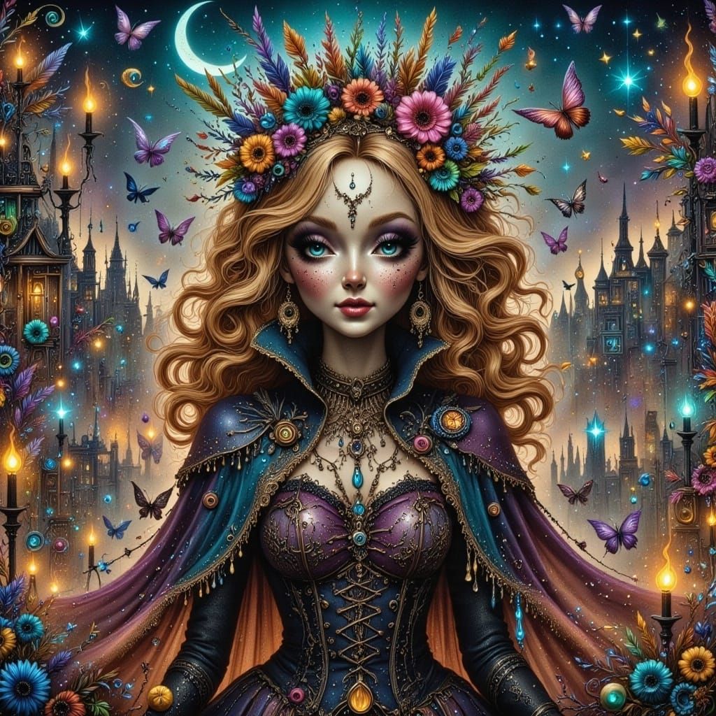 Dystopian Cinematic Woman Amidst City Crowd