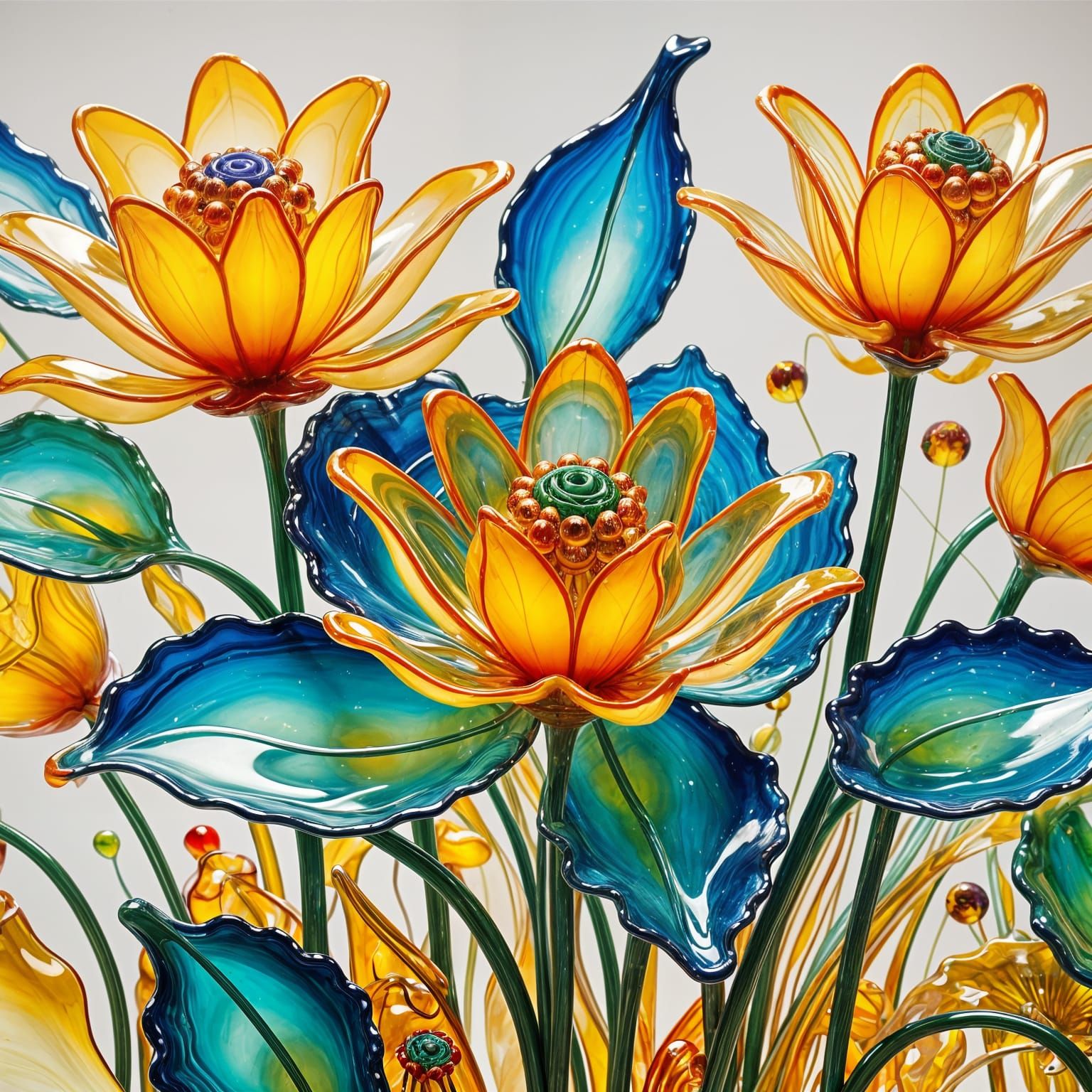 Surreal Glass Flower Sculptures in Oil
