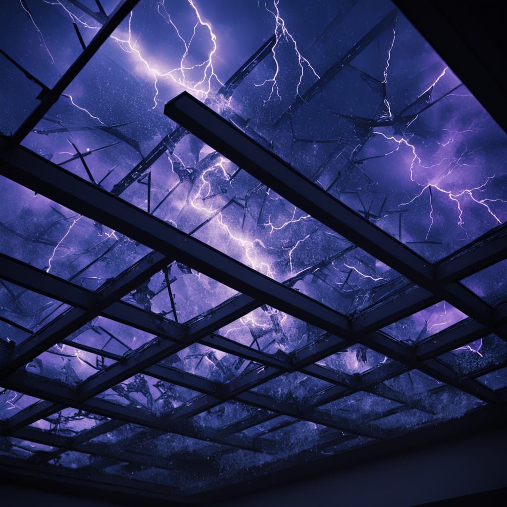 Violet Lightning Storm Above Glass Ceiling Cinematic Film