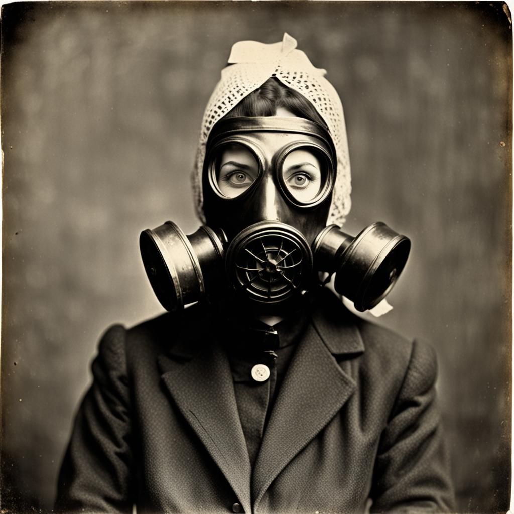 Historical Photo of a Woman in Gas Mask
