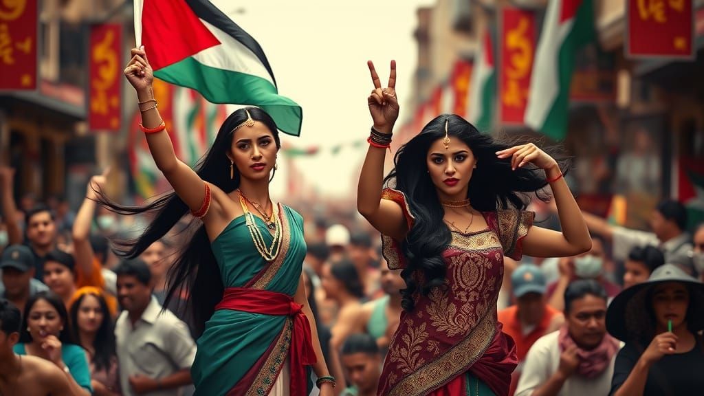 Palestinian Flag of Unity in Vibrant Street Protest