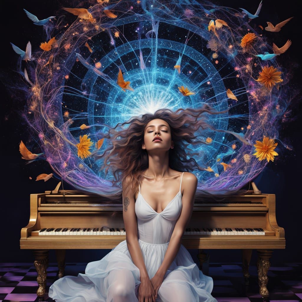 Dreamlike Scene of Person in Aura with Angel and Mirror Laby...