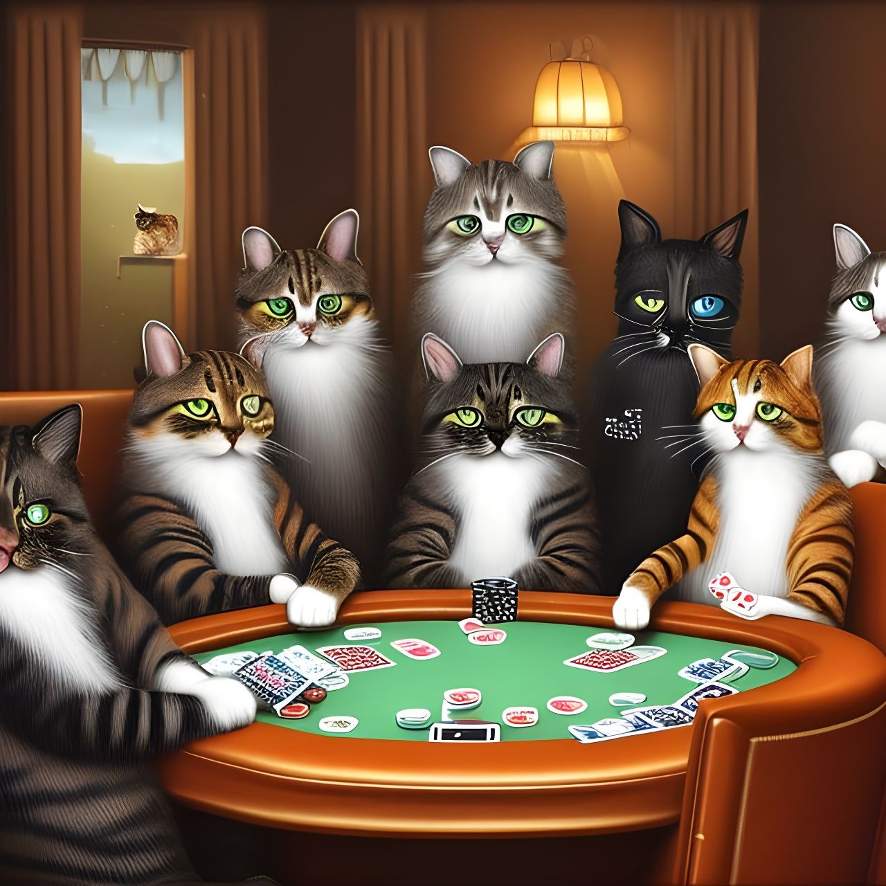 Photorealistic Cats Playing Poker in High Detail