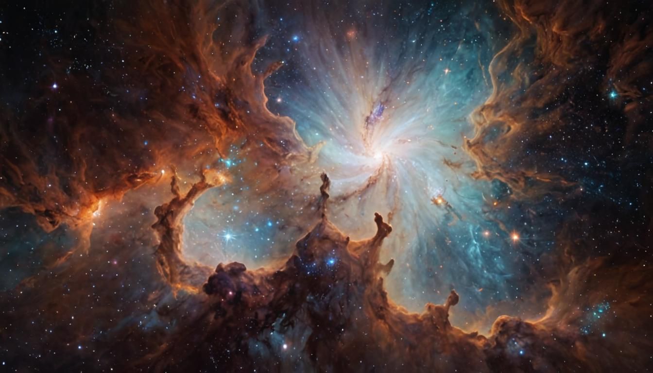 Vibrant Turquoise and Orange Galaxies Collide in Space