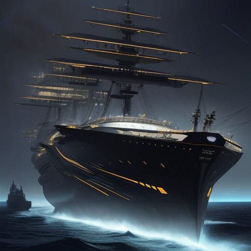 Sleek Battlecruiser-Capital Class Vessel in Cyberpunk Futuri...