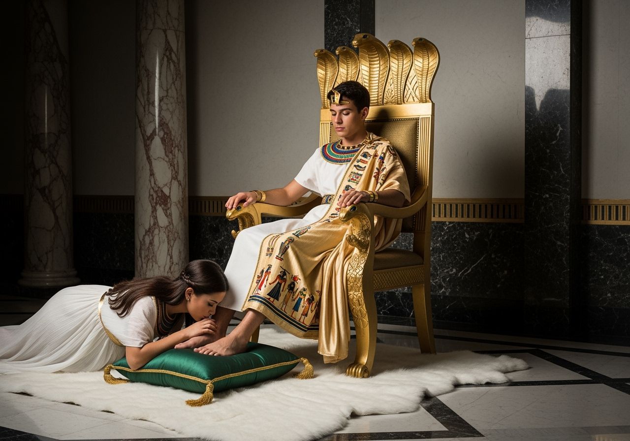Regal Young Pharaoh on Throne in Royal Palace