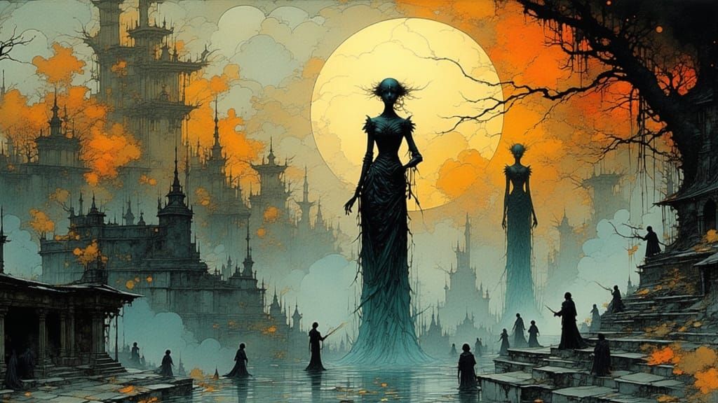 Dynamic Stilt Walkers in Motion: Concept Art