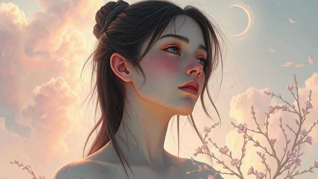 Dreamlike Figure in Pastel Landscape