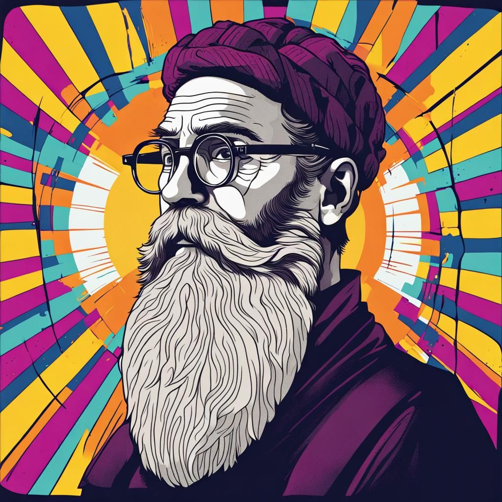 Wise Bearded Man Cartoon in Pop Art Style