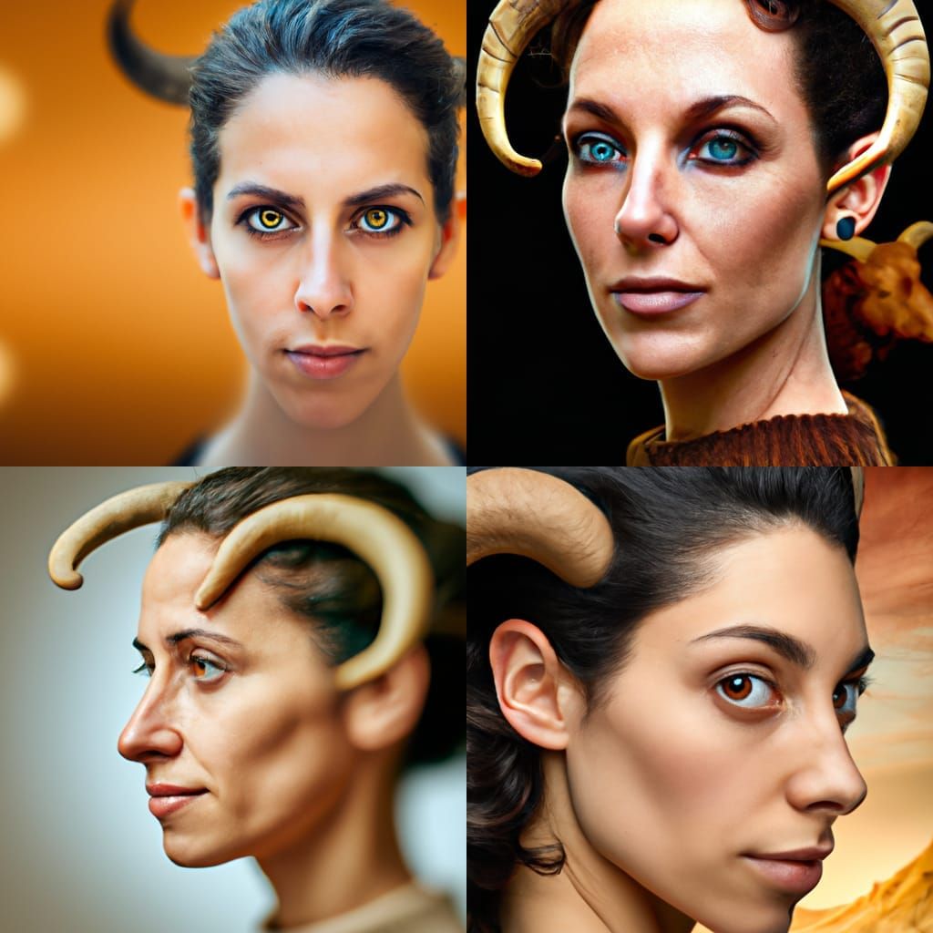 Portrait of Horned Woman in Studio Lighting