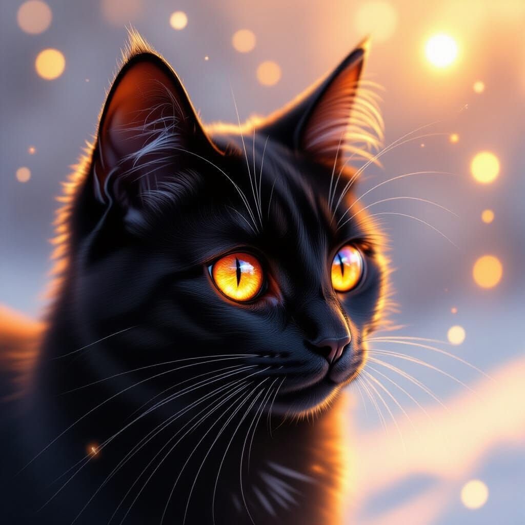 Black Cat's Golden Eye with Galaxy Reflection