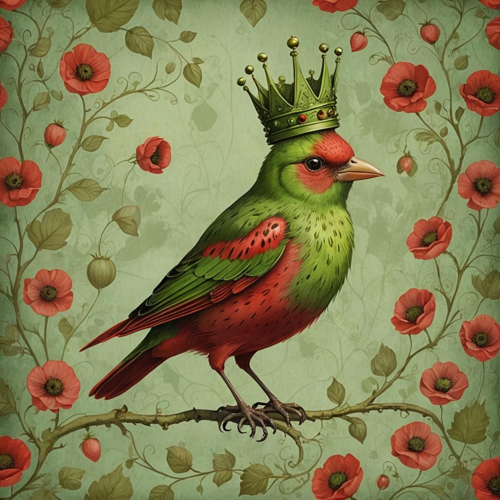 Surreal Strawberry Kiwi Bird with Crown