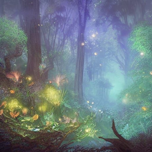 Magical Plants in Ethereal Fantasy Grove