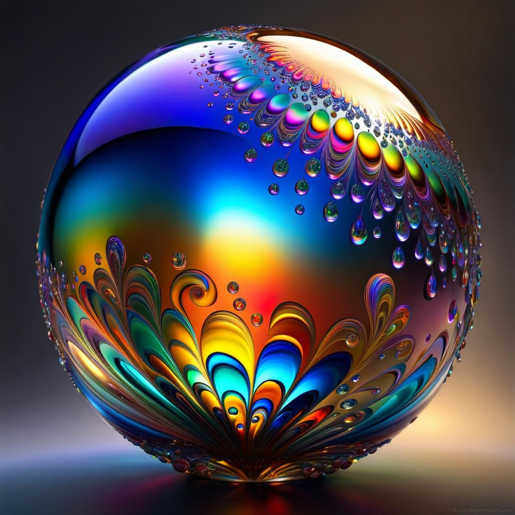 Prismatic Venetian Glass Sphere with Fractal Details