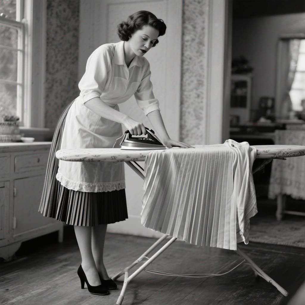 1950s Housewife Ironing Pleated Skirt