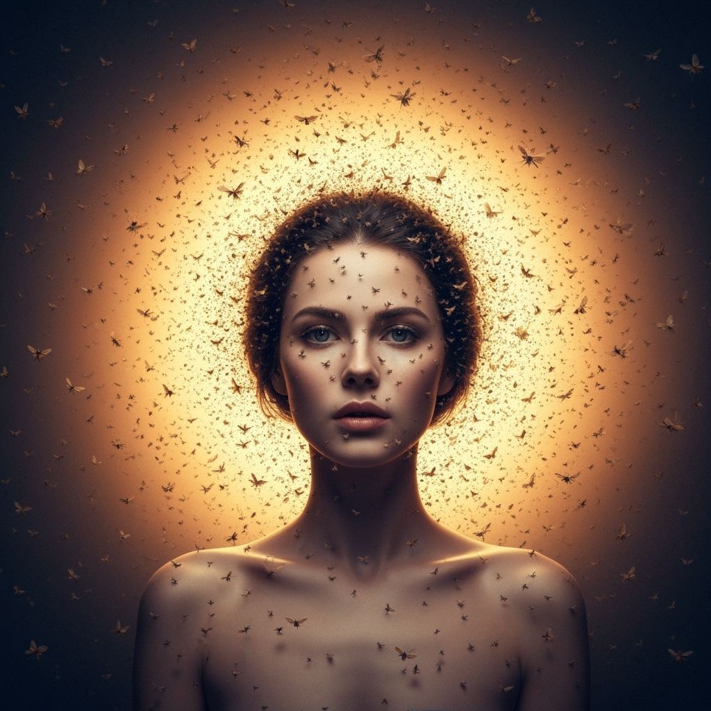 Surreal Woman With Halo of Fluttering Insects