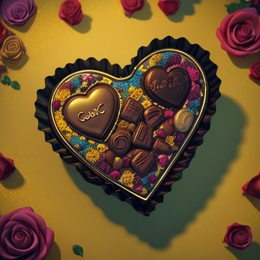 Heart-Shaped Chocolates in Rose Garden: 3D Render