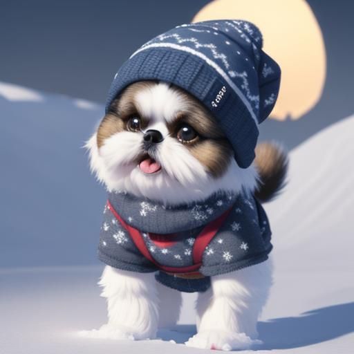 Shih Tzu Dog Skiing: 3D Rendered Disney Style