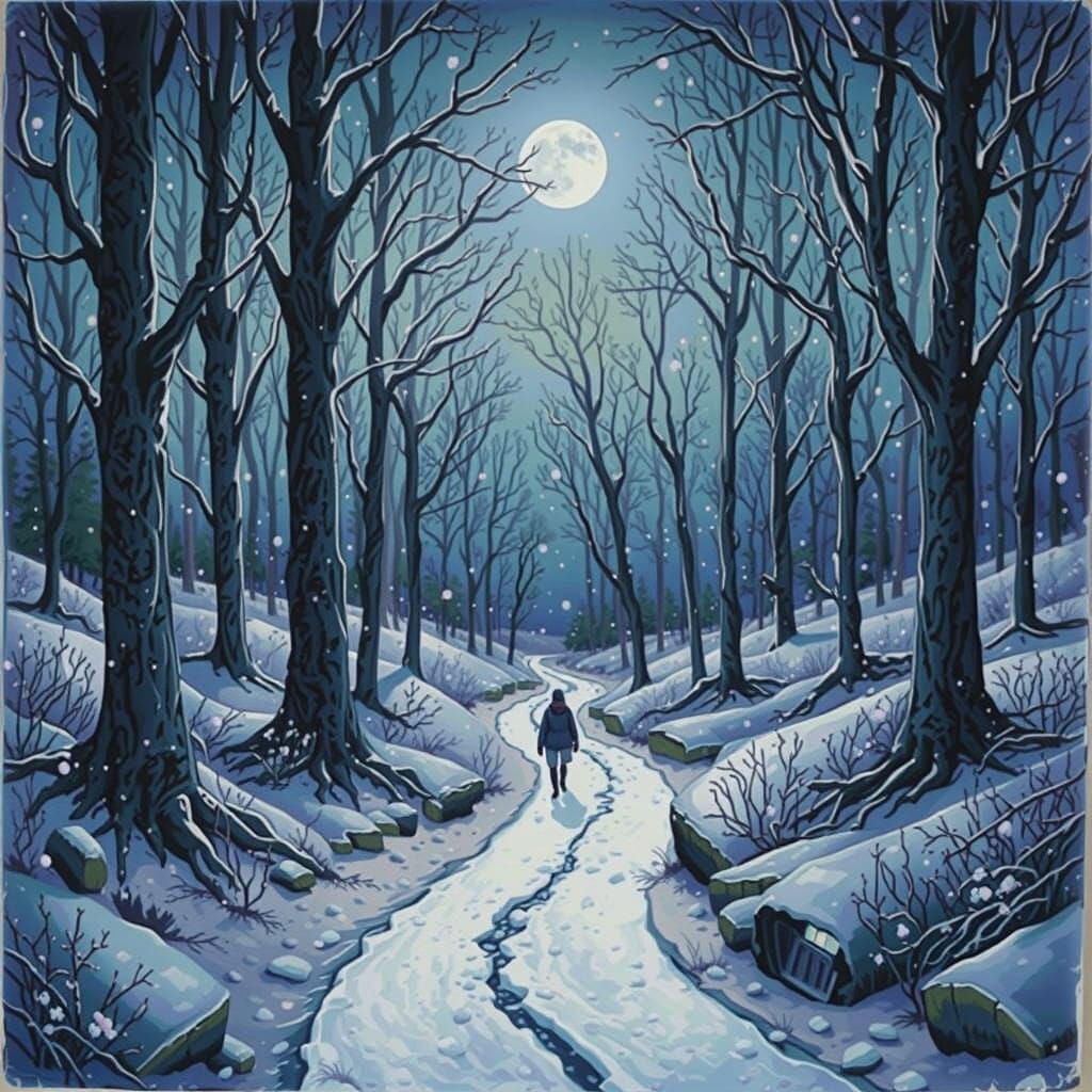 Enchanted Winter Night in Watercolor Style