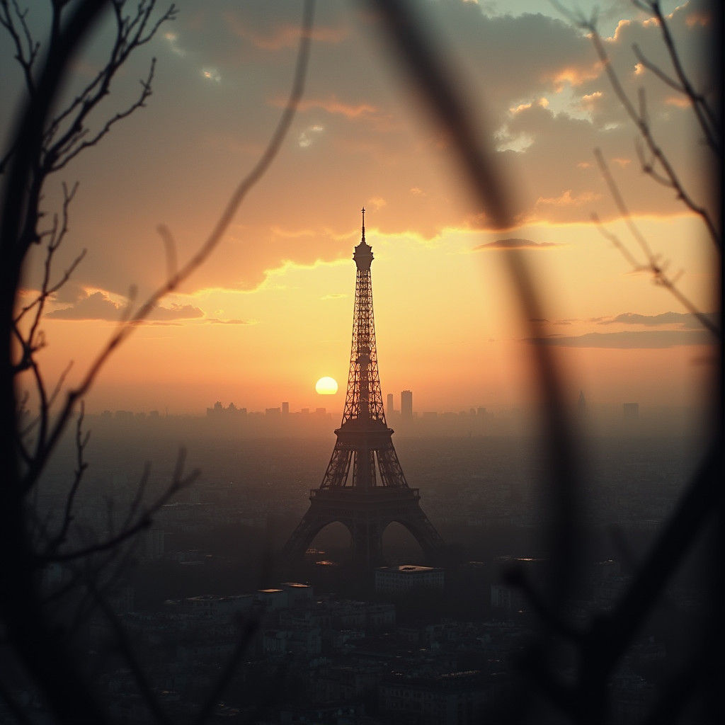 Ethereal Paris Skyline at Dusk in Cinematic Style