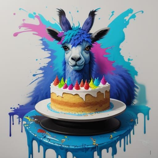 Graffiti Blue Llama Baking Cake Splash Art