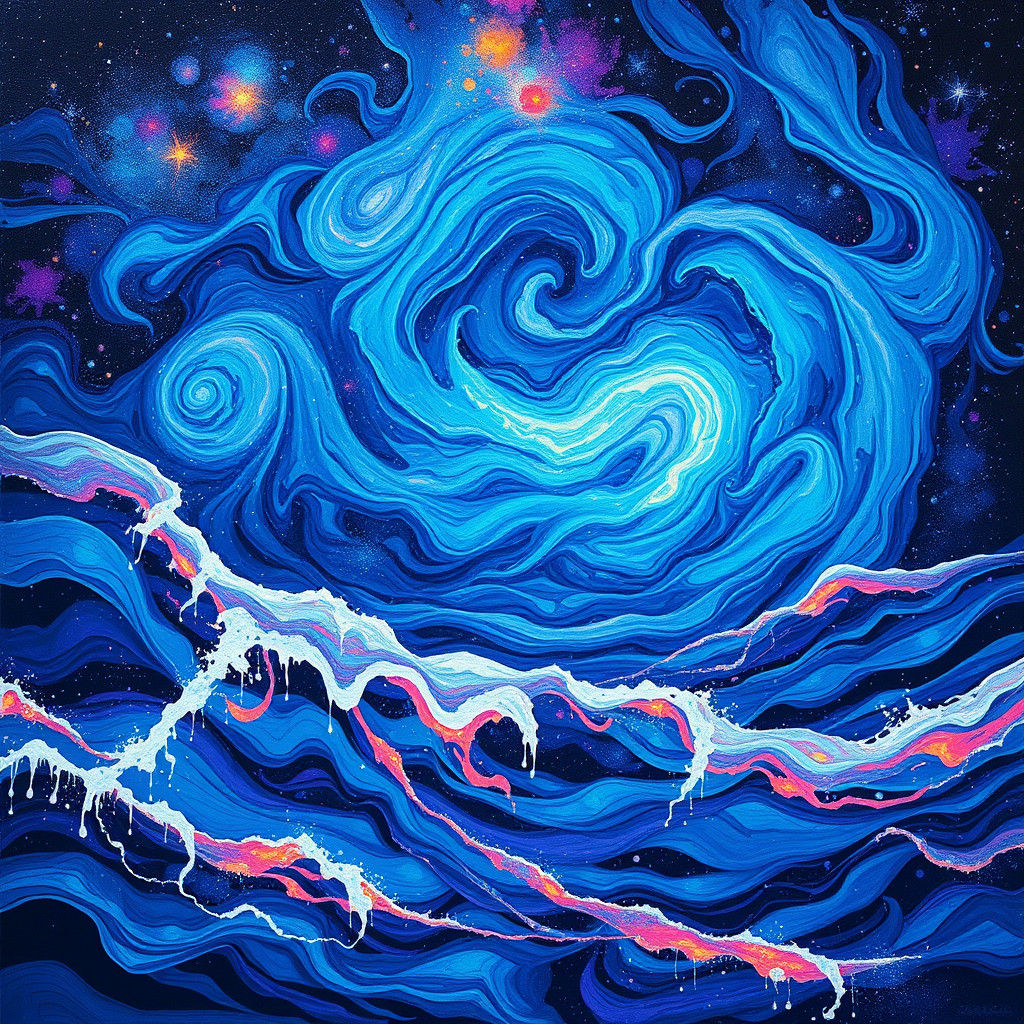 Cosmic Ocean: Bioluminescent Astral Art in Mixed Media