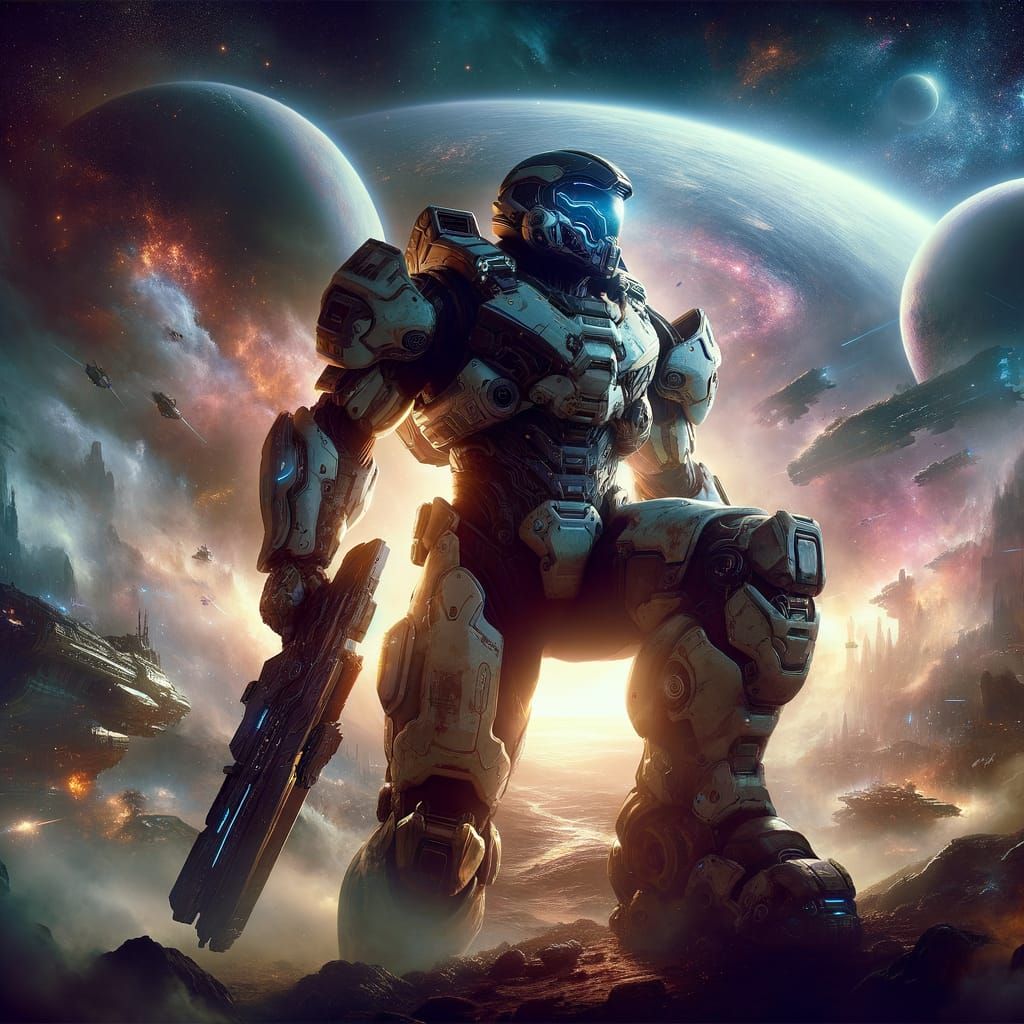 Futuristic Space Marine Ready for Battle in Outer Space