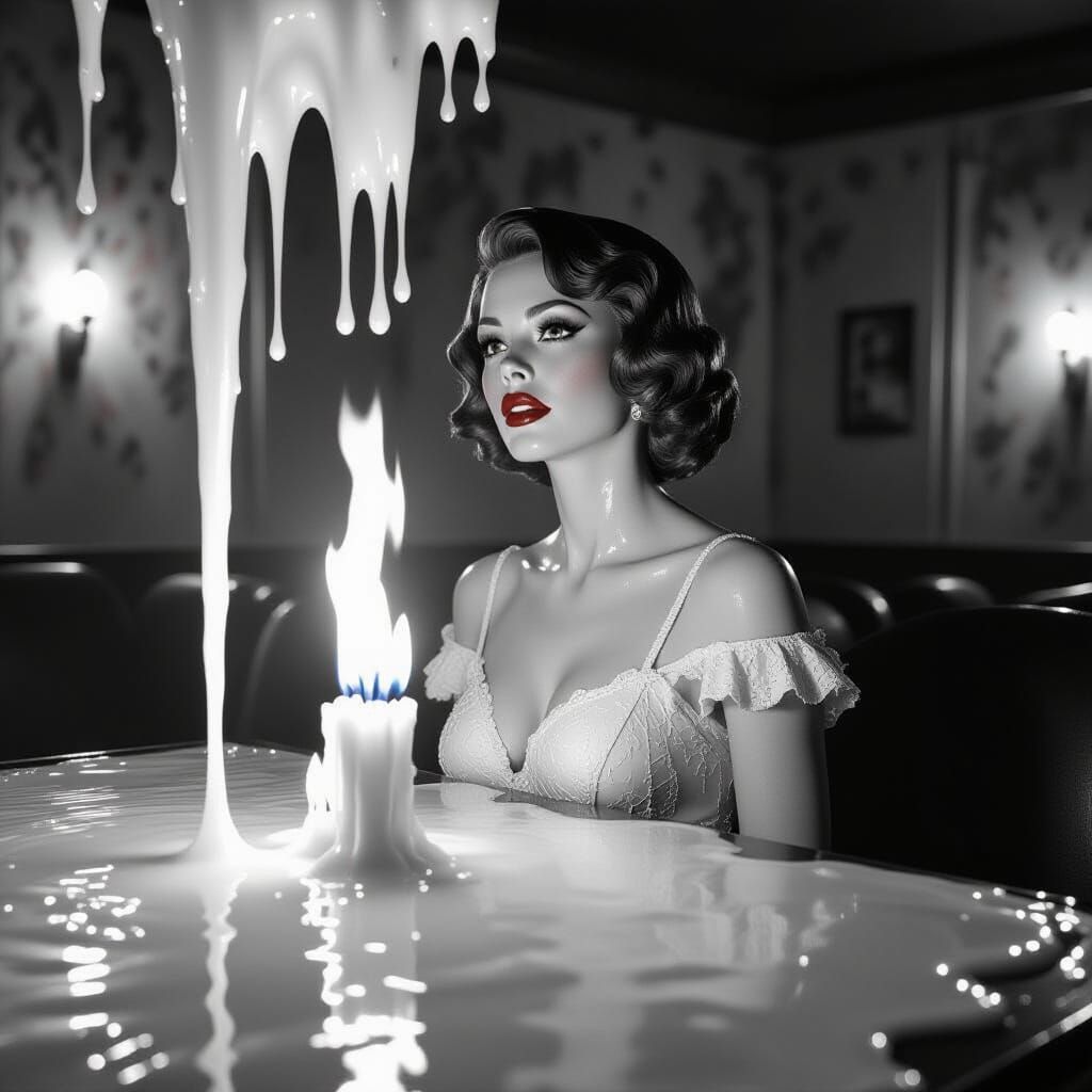 Burning Wax Museum in Hyperrealistic Black and White