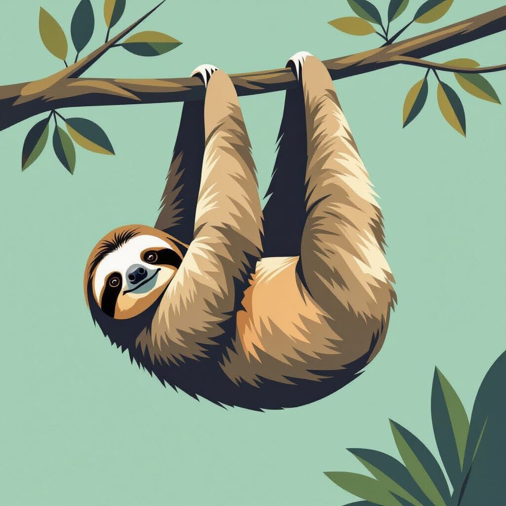 Minimalist Sloth Vector Art with Geometric Shapes