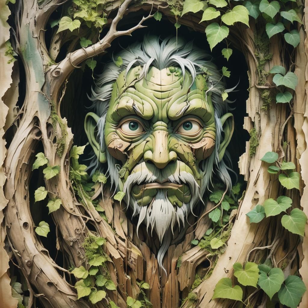 Ethereal Wood Spirit in Overgrown Ruins