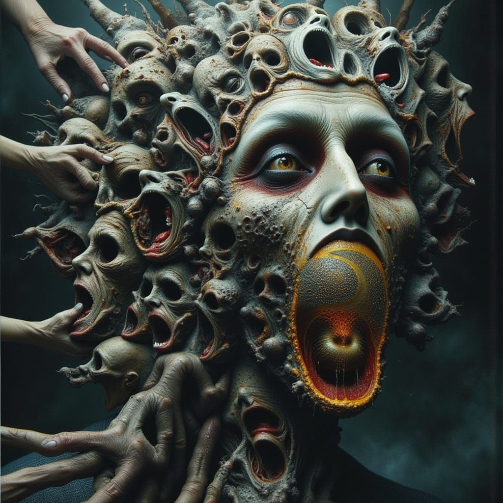 Fractal-Faced Man with Multiple Expressing Emotions