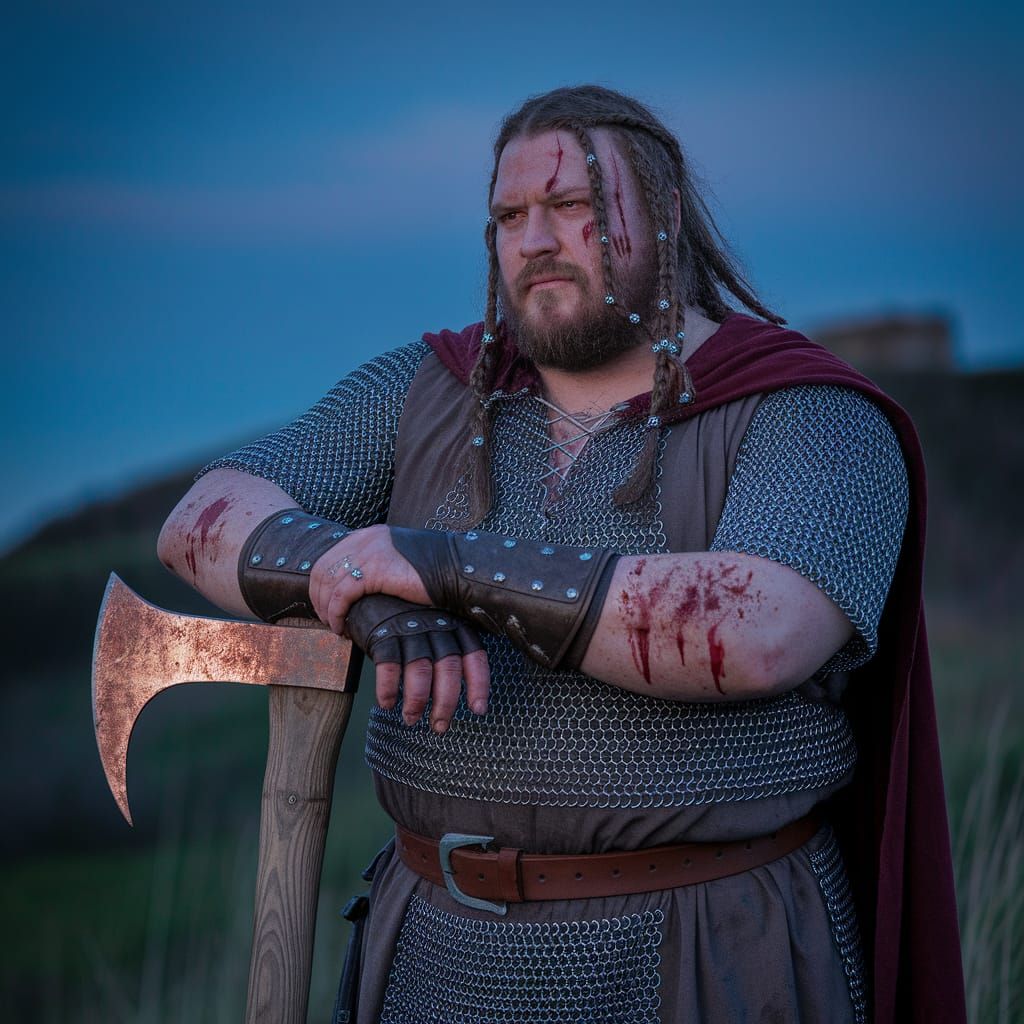 Battle-Weary Warrior in Weathered Chainmail