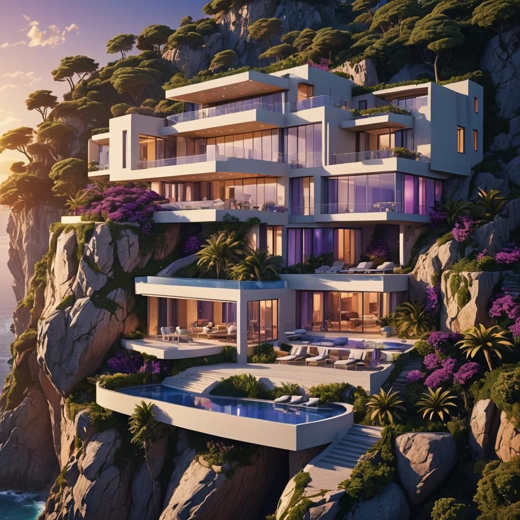 Futuristic Cliffside Villa at Sunset in Unreal Engine 5