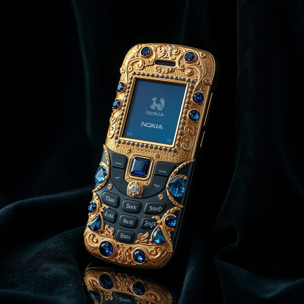 Gold Nokia Phone with Sapphires and Victorian Details