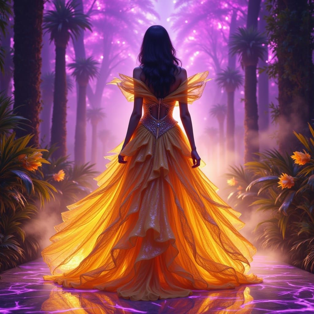 High Fashion Model on Runway in Dark Fantasy Art Deco Style