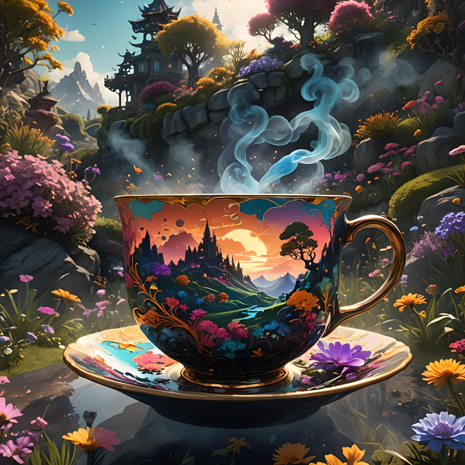 Cosmic Tea Cup in Spring Garden