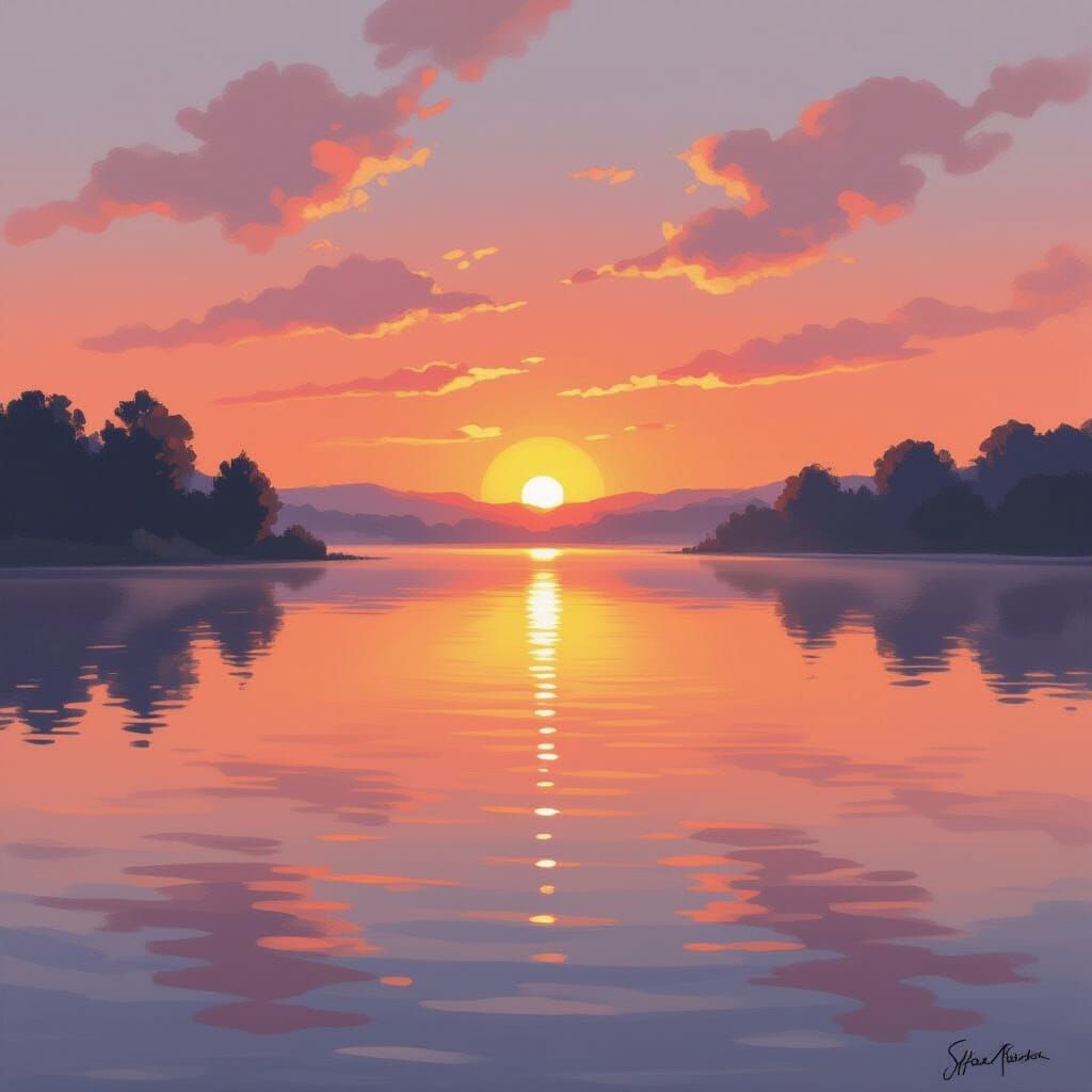 Picturesque Sunset Over Serene Lake