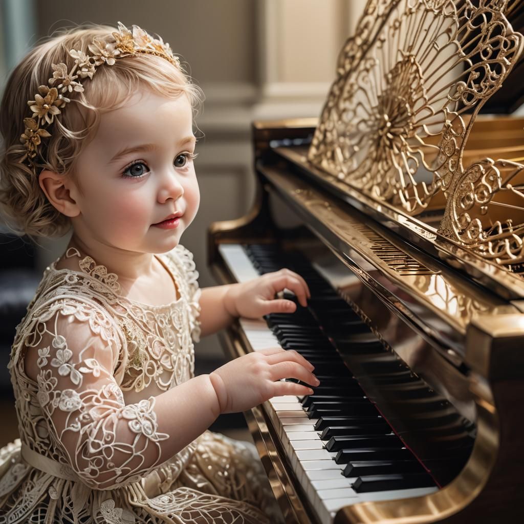 Baby Pianist in Floral Arbour: Macro Photograph