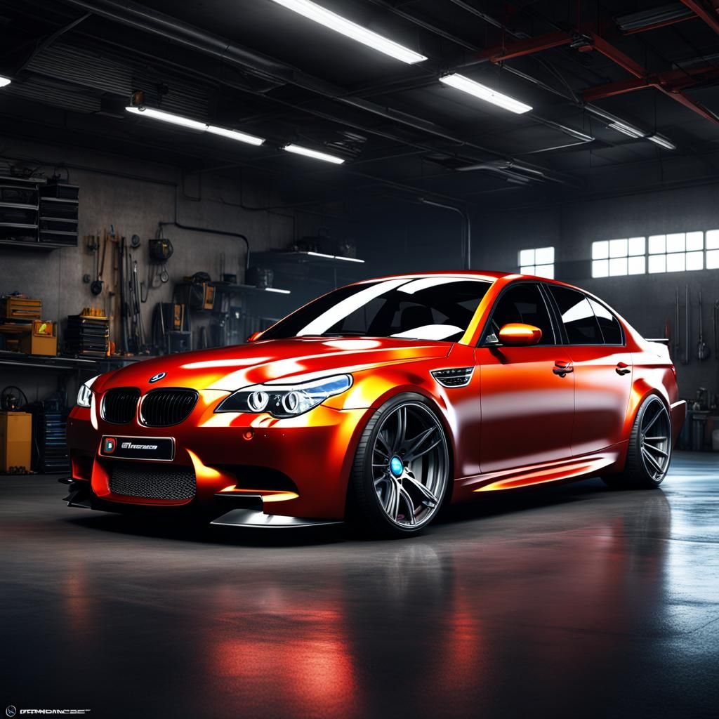 BMW M5 E60 Garage Scene in Hyperdetailed Style